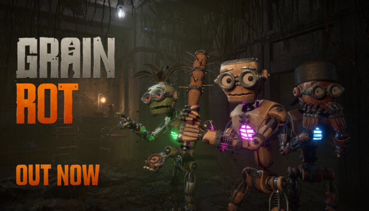 GRAIN ROT key art — three wooden vessels in the ruins